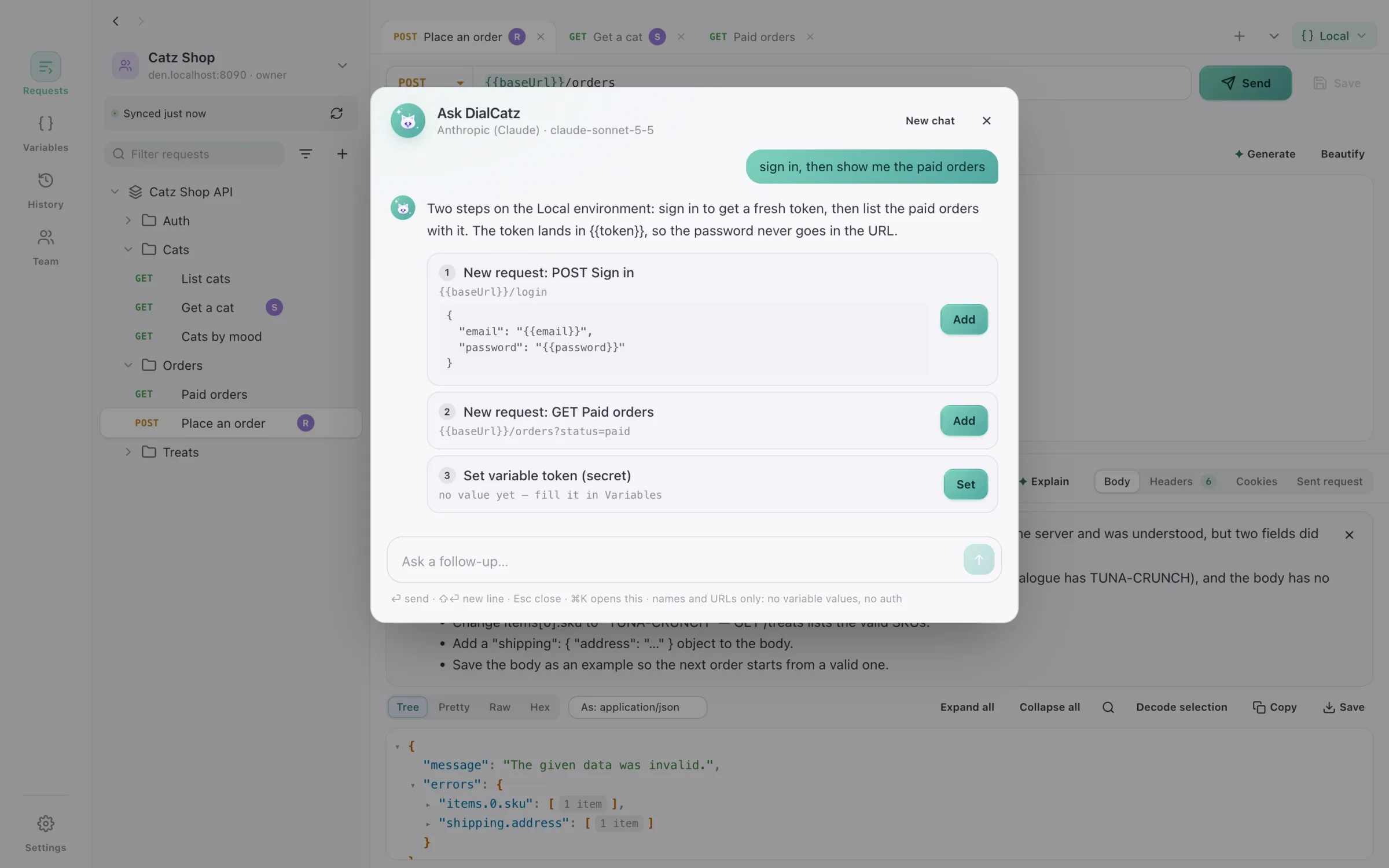 Ask DialCatz turning a plain request into new requests and a variable
